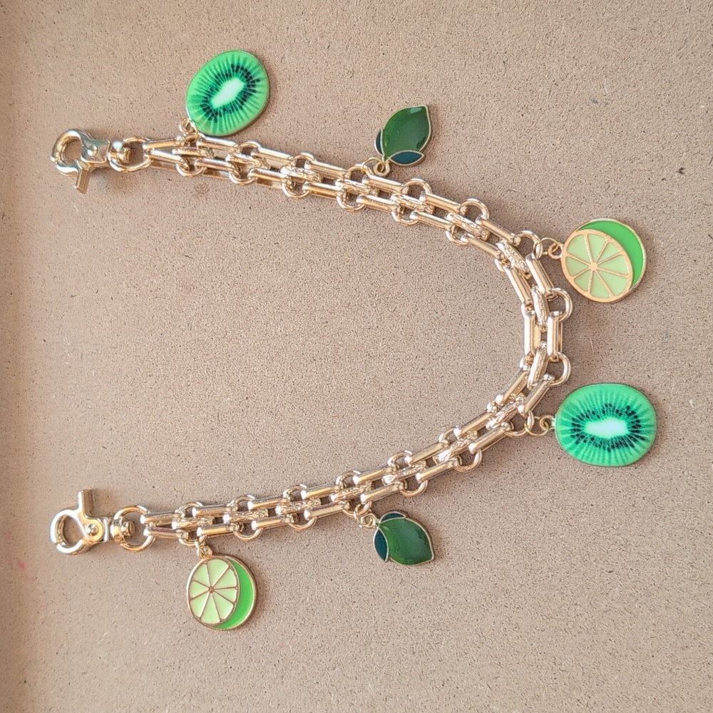 Gold Charm Purse Chain with green fruit accents